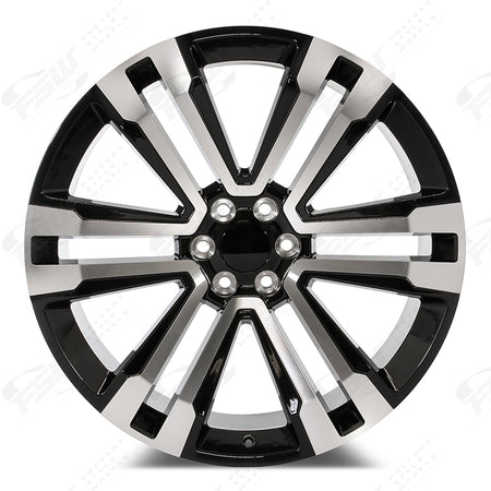 24-inch OE Style Wheels SLT Machined Black rims for Cadillac Escalade, Chevy Silverado, GMC Yukon, Tahoe, Sierra, Suburban, and Yukon models.