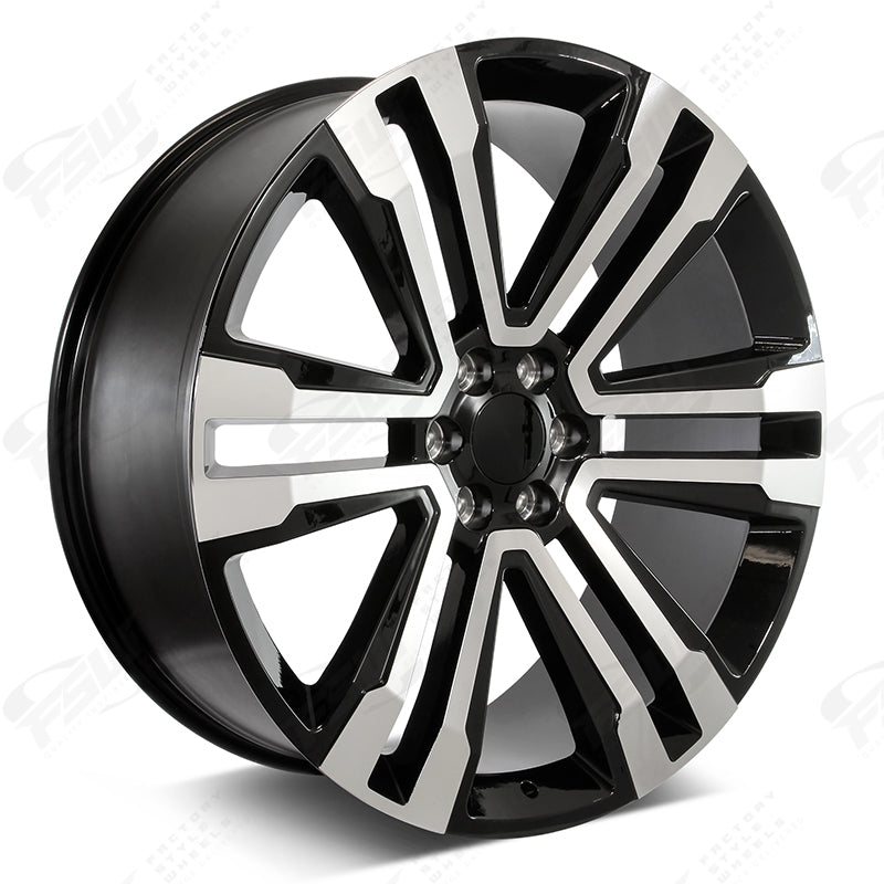 24-inch OE Style Wheels in machined black with SLT style fitment for Cadillac Escalade, Chevrolet Silverado, Tahoe, GMC Yukon, and more.