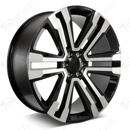 24-inch OE Style Wheels in machined black with SLT style fitment for Cadillac Escalade, Chevrolet Silverado, Tahoe, GMC Yukon, and more.